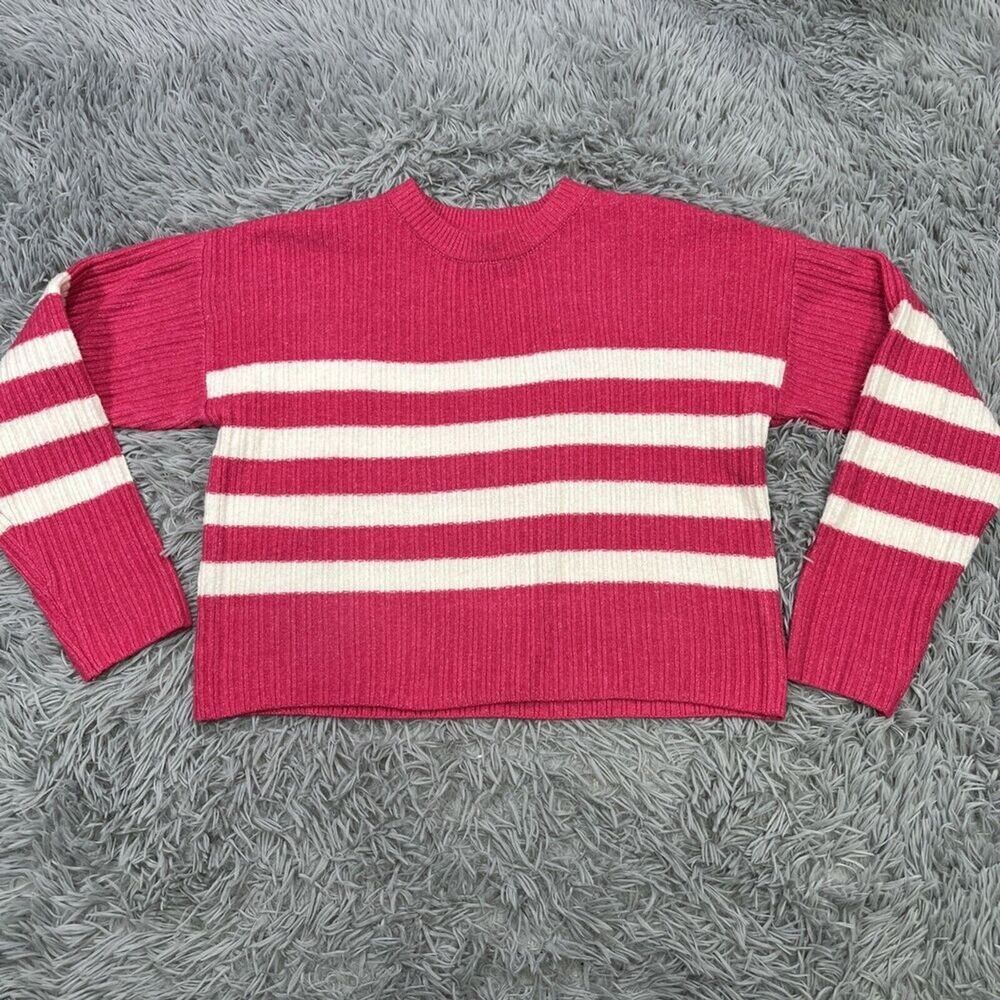 Pink Republic Pink Striped Cropped Sweater Size Medium Boxy Crewneck Ribbed